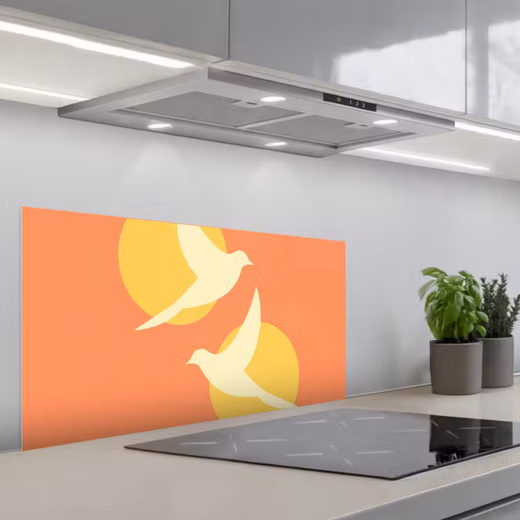 Vogels - Cirkels - Geel keuken achterwand spatscherm middel -3d_schuin