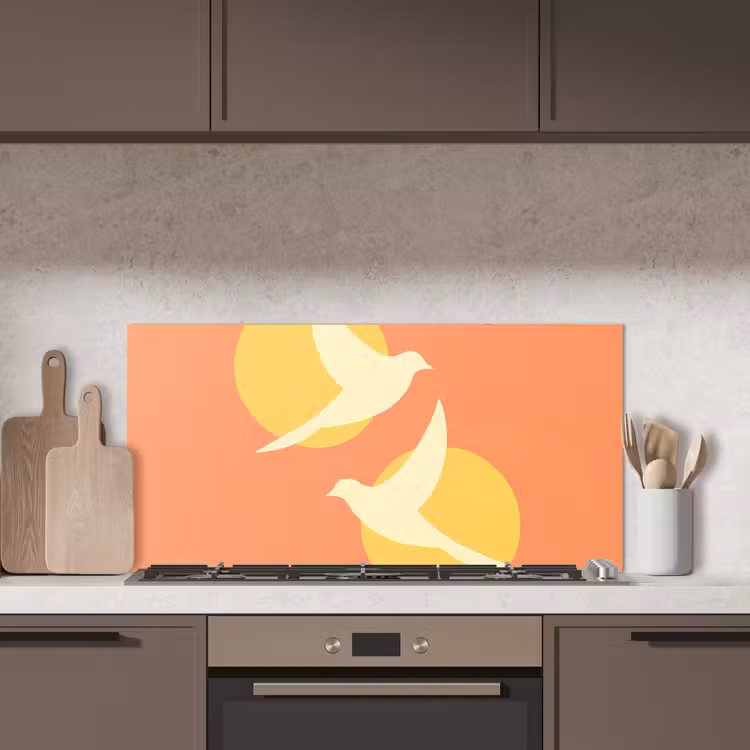 Vogels - Cirkels - Geel keuken achterwand spatscherm middel -sfeer2