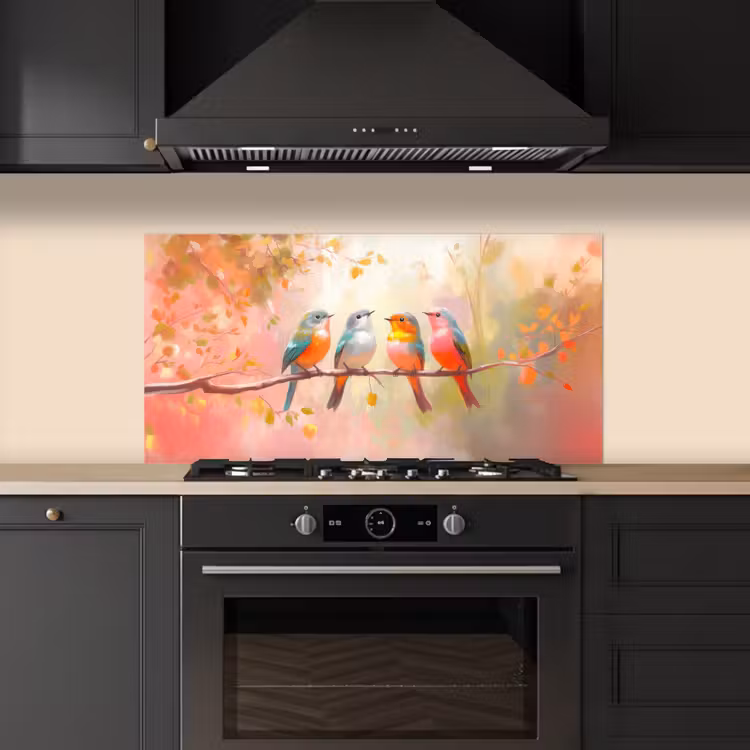 Vogels - Kleurrijk - Tak keuken achterwand spatscherm middel -sfeer1