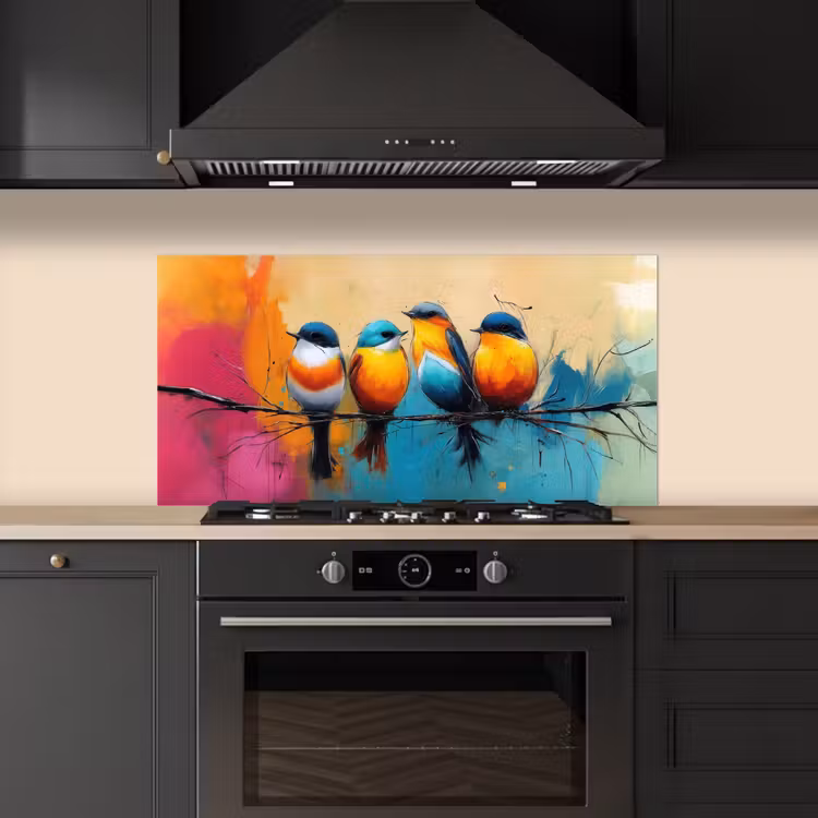 Vogels - Kleurrijk - Tak - Abstract keuken achterwand spatscherm middel -sfeer1