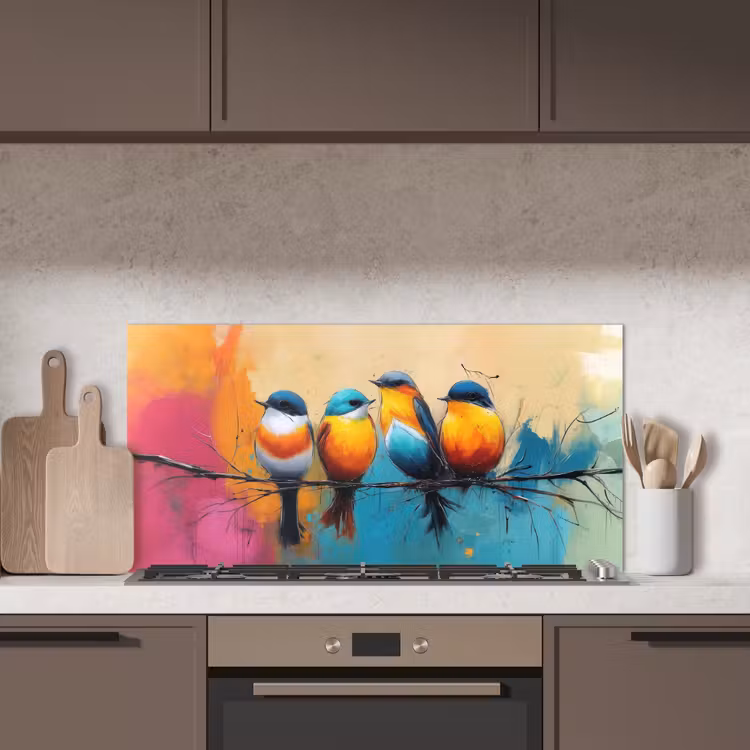 Vogels - Kleurrijk - Tak - Abstract keuken achterwand spatscherm middel -sfeer2