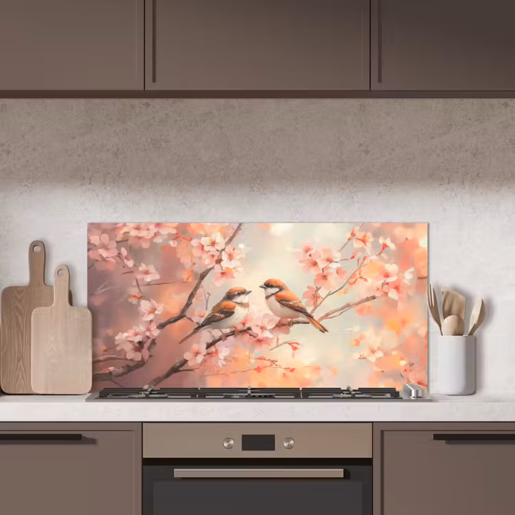 Vogels - Romantic - Bloesemtak keuken achterwand spatscherm middel -sfeer2