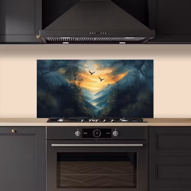 Vogels - Zon - Bomen - Groen keuken achterwand spatscherm middel -sfeer1
