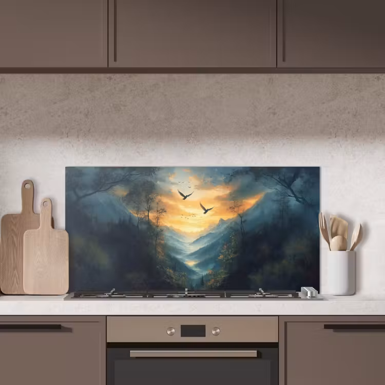 Vogels - Zon - Bomen - Groen keuken achterwand spatscherm middel -sfeer2