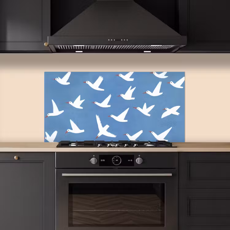 Vogels - Wit - Patroon keuken achterwand spatscherm middel -sfeer1
