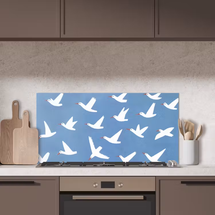 Vogels - Wit - Patroon keuken achterwand spatscherm middel -sfeer2