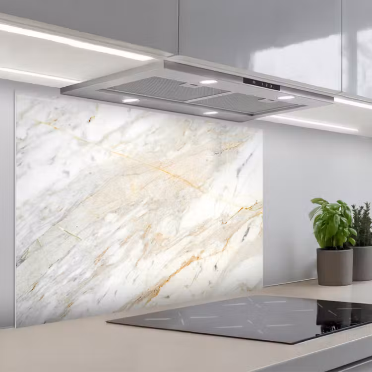 Zwart-wit foto van marmer keuken achterwand spatscherm middel -3d_schuin