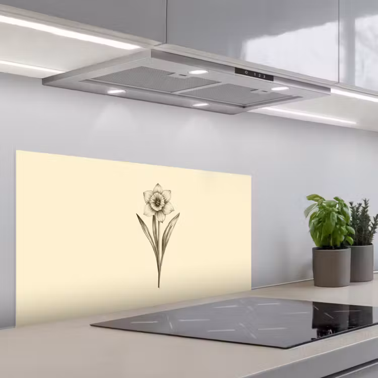 Zwart - Narcis - Illustratie keuken achterwand spatscherm middel -3d_schuin