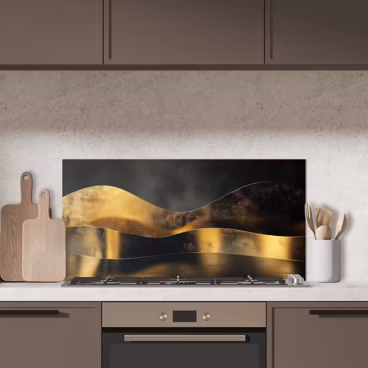 Zwart - Goud - Golven - Schaduw keuken achterwand spatscherm middel -sfeer2