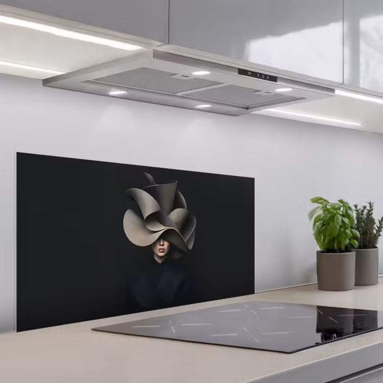 Zwarte - Hoed - Vrouw keuken achterwand spatscherm middel -3d_schuin