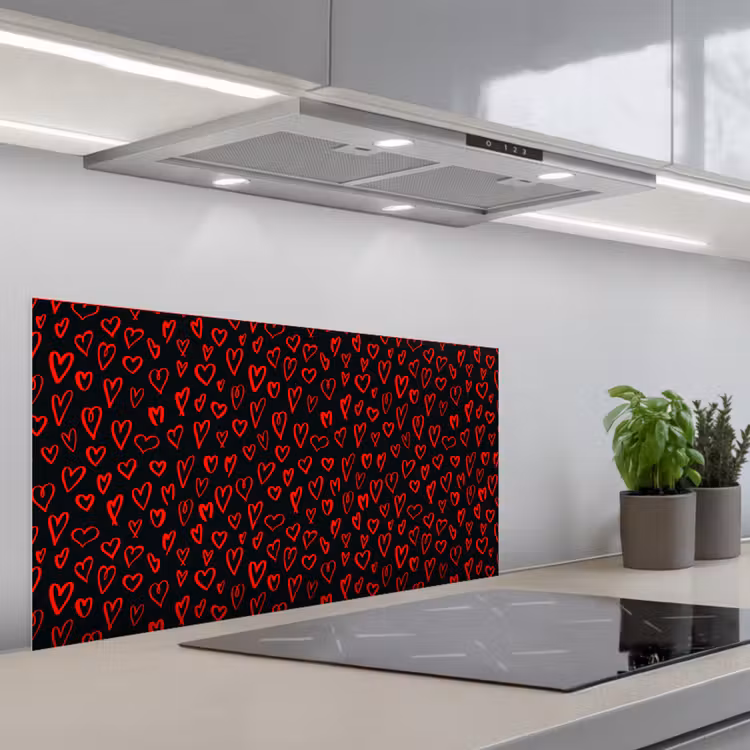 Zwart - Harten - Rood keuken achterwand spatscherm middel 899 -3d_schuin