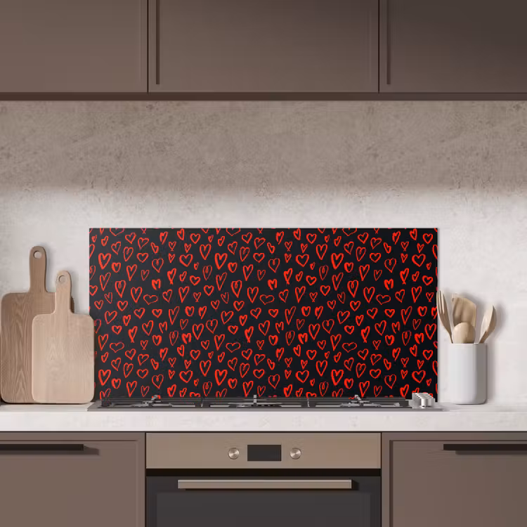 Zwart - Harten - Rood keuken achterwand spatscherm middel 899 -sfeer2