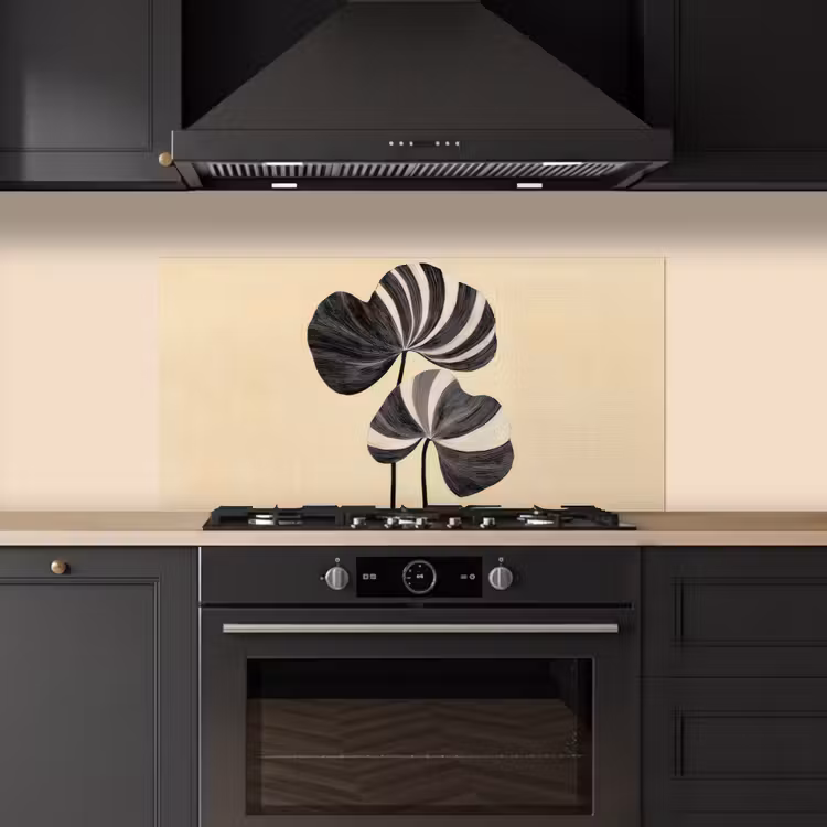 Zwart - Bladeren - Strepen - Minimalistisch keuken achterwand spatscherm middel -sfeer1