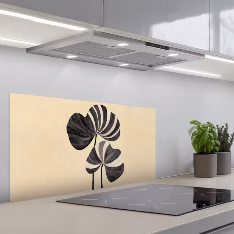 Zwart - Bladeren - Strepen - Minimalistisch keuken achterwand spatscherm middel -3d_schuin