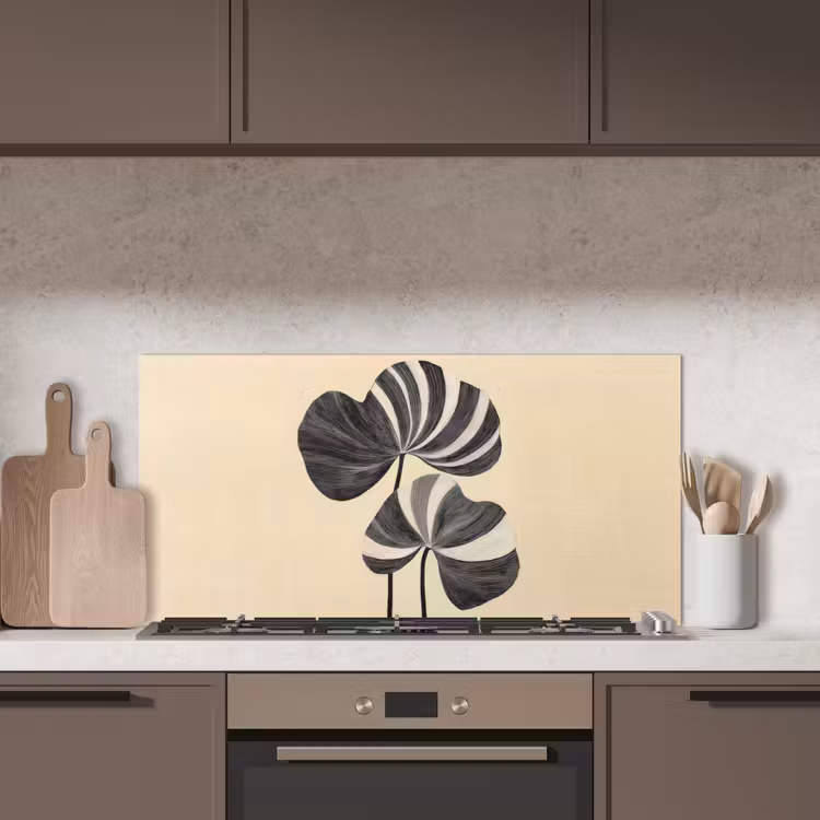 Zwart - Bladeren - Strepen - Minimalistisch keuken achterwand spatscherm middel -sfeer2
