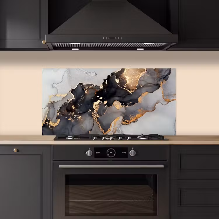Zwart - Marmer - Luxe - Goud keuken achterwand spatscherm middel -sfeer1