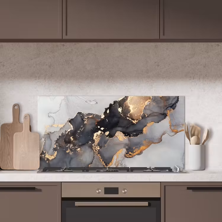 Zwart - Marmer - Luxe - Goud keuken achterwand spatscherm middel -sfeer2