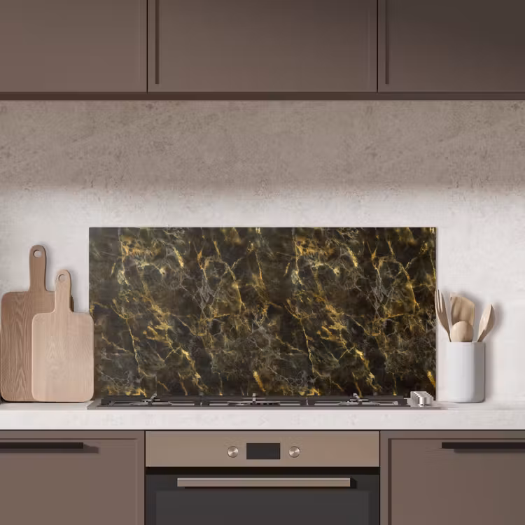 Zwart - Marmer - Goud keuken achterwand spatscherm middel 899 -sfeer2