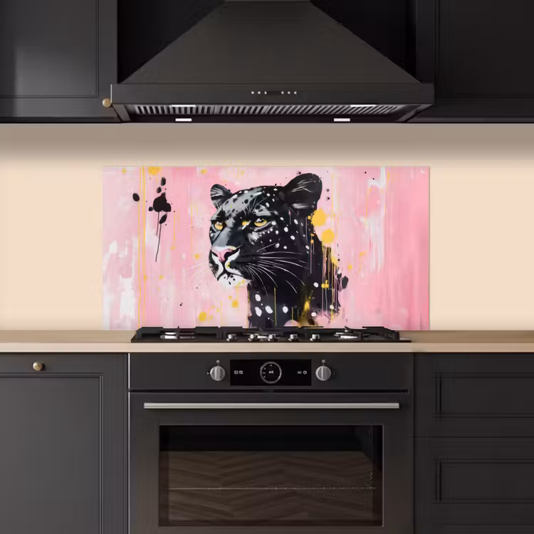 Zwart - Panter - Roze - Abstract keuken achterwand spatscherm middel -sfeer1