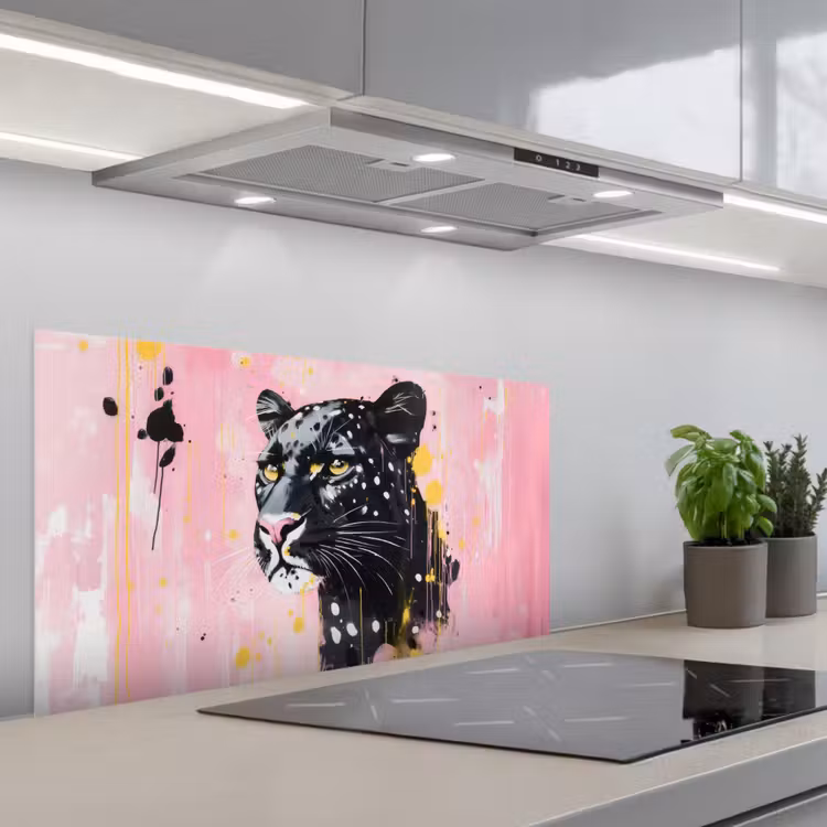 Zwart - Panter - Roze - Abstract keuken achterwand spatscherm middel -3d_schuin