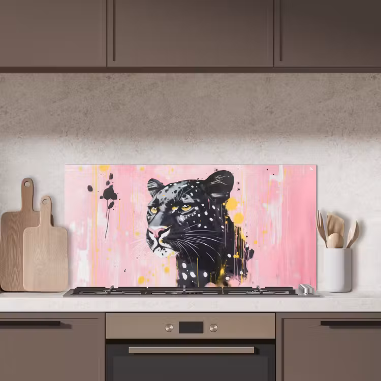 Zwart - Panter - Roze - Abstract keuken achterwand spatscherm middel -sfeer2