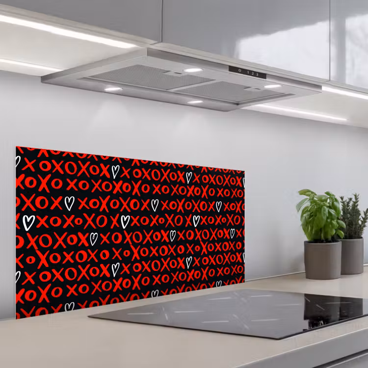 Zwart - Rood - Contrast - Liefde keuken achterwand spatscherm middel 899 -3d_schuin