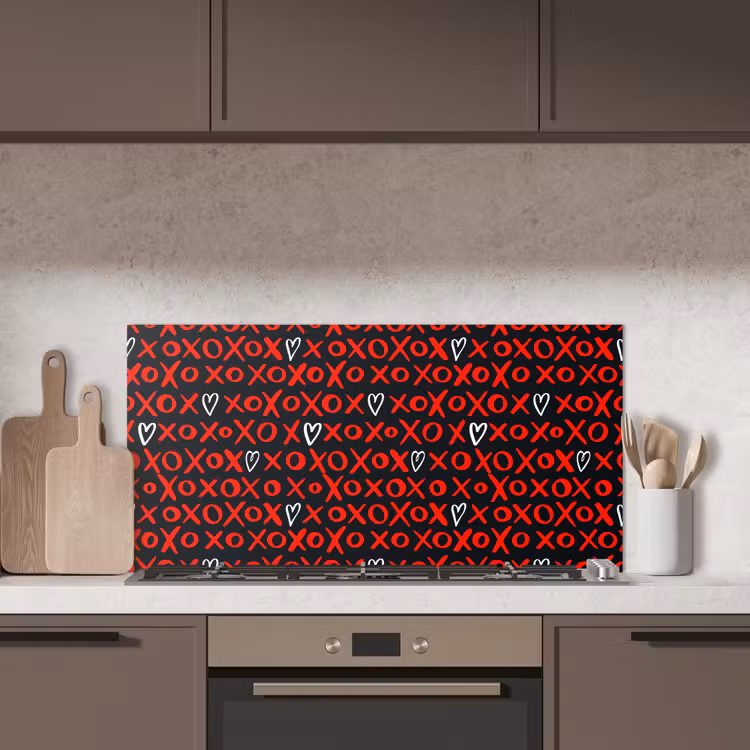 Zwart - Rood - Contrast - Liefde keuken achterwand spatscherm middel 899 -sfeer2