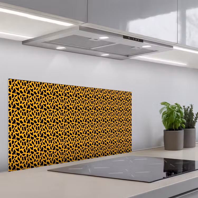 Zwart - Vlekken - Oranje - Dier keuken achterwand spatscherm middel 899 -3d_schuin