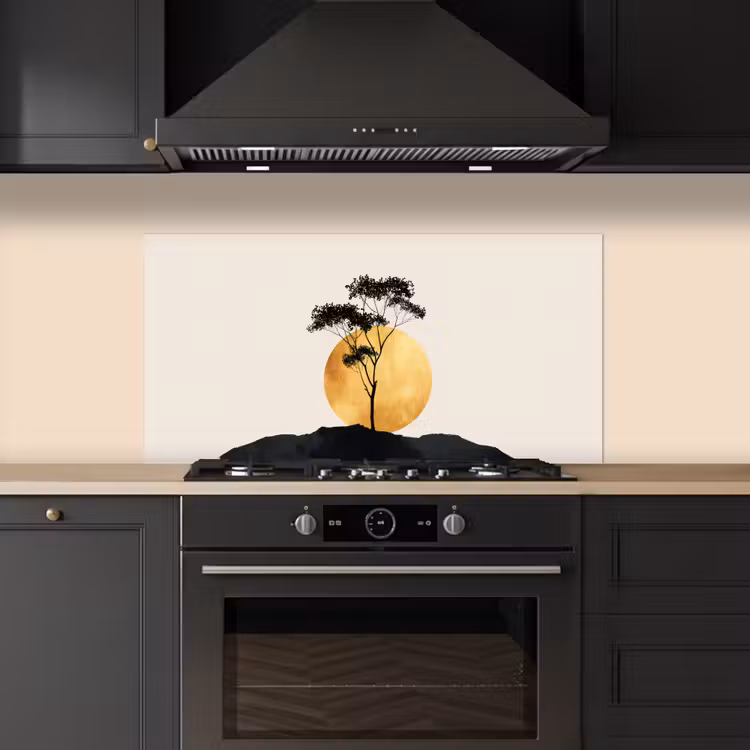 Zwarte boom - Gouden cirkel - Heuvel keuken achterwand spatscherm middel -sfeer1