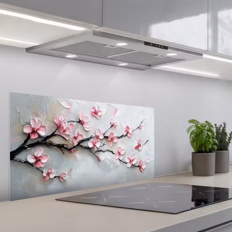 Bloesem - Kunstzinnig - Roze - Sakura keuken achterwand spatscherm middel -3d_schuin