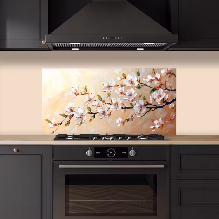 Bloesemtakken - Schilderachtig - Roze keuken achterwand spatscherm middel -sfeer1