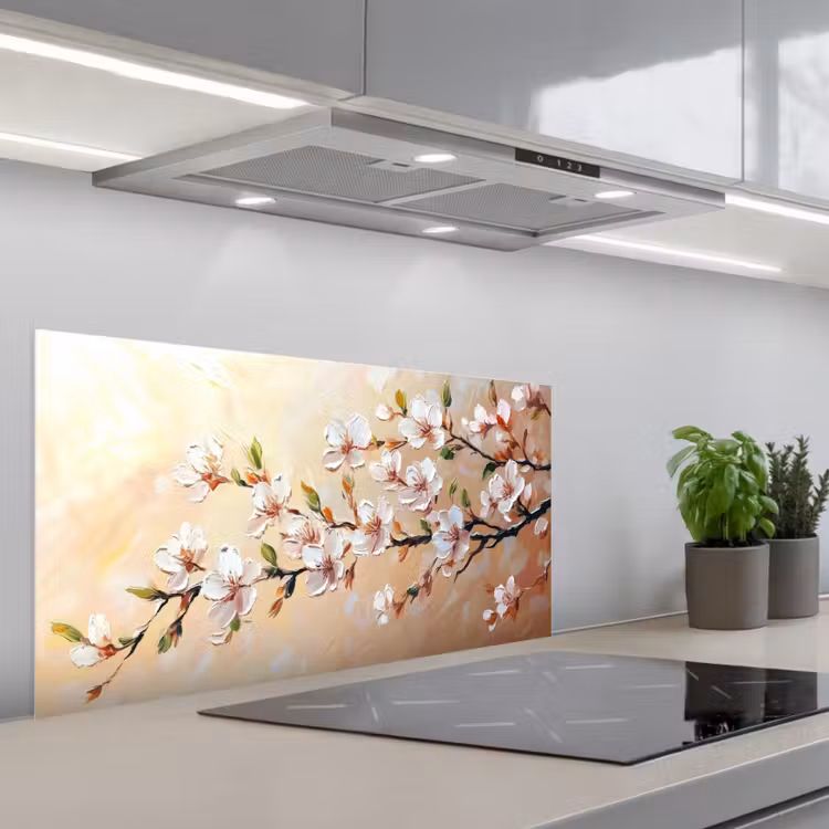 Bloesemtakken - Schilderachtig - Roze keuken achterwand spatscherm middel -3d_schuin