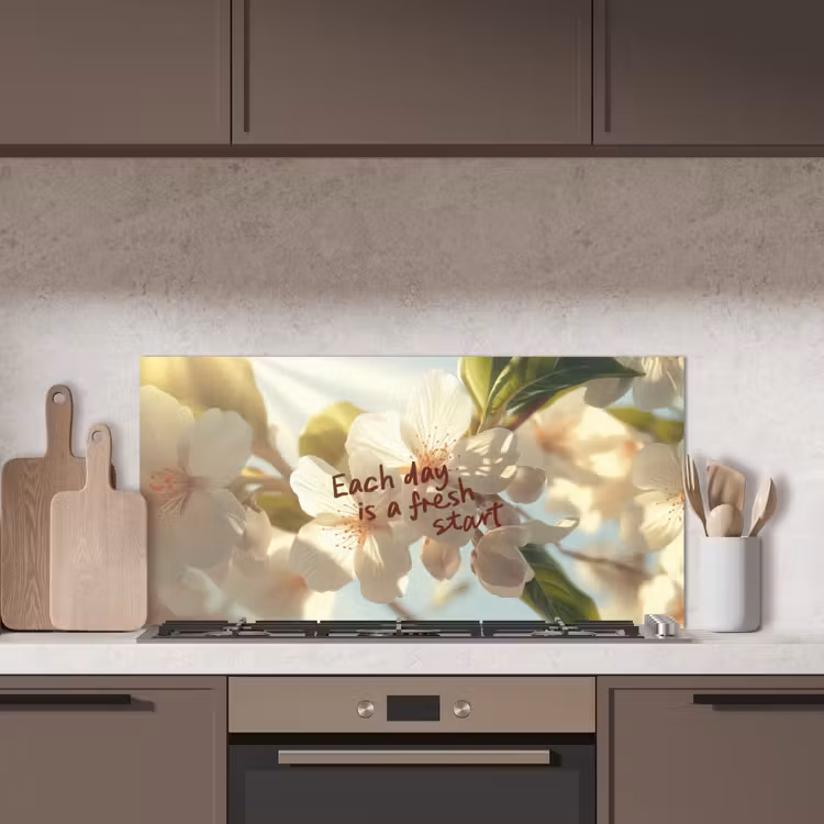 Bloesems - Zonlicht - Quote - Wit keuken achterwand spatscherm middel -sfeer2