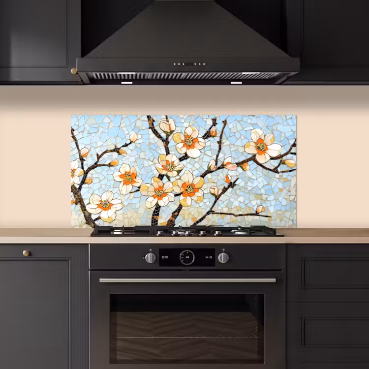 Bloesems - Wit - Mozaïek - Tak keuken achterwand spatscherm middel -sfeer1