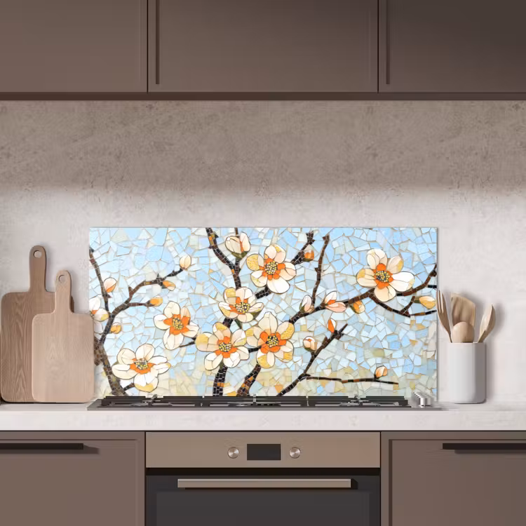 Bloesems - Wit - Mozaïek - Tak keuken achterwand spatscherm middel -sfeer2