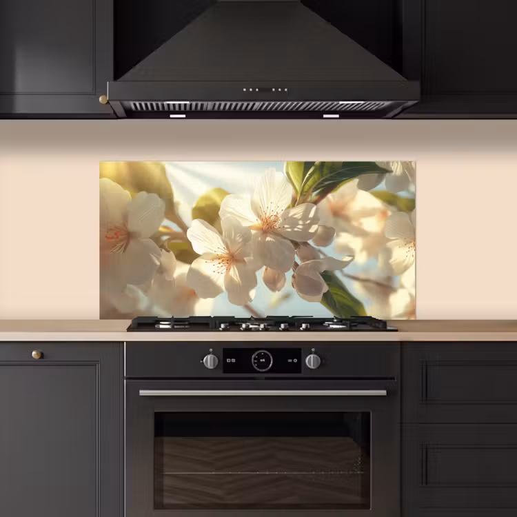 Bloesems - Wit - Zonnestralen - Bloemblaadjes keuken achterwand spatscherm middel -sfeer1