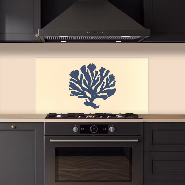 Blauw koraal - Vertakkingen - Beige keuken achterwand spatscherm middel -sfeer1