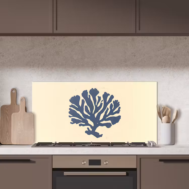 Blauw koraal - Vertakkingen - Beige keuken achterwand spatscherm middel -sfeer2
