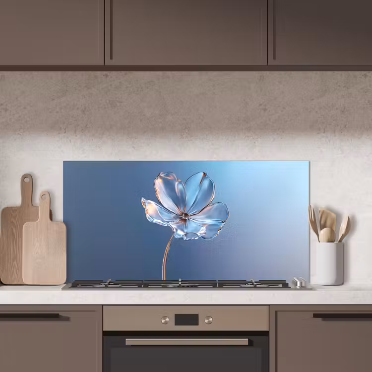 Blauw - Bloem - Glazen - Sierlijk keuken achterwand spatscherm middel -sfeer2
