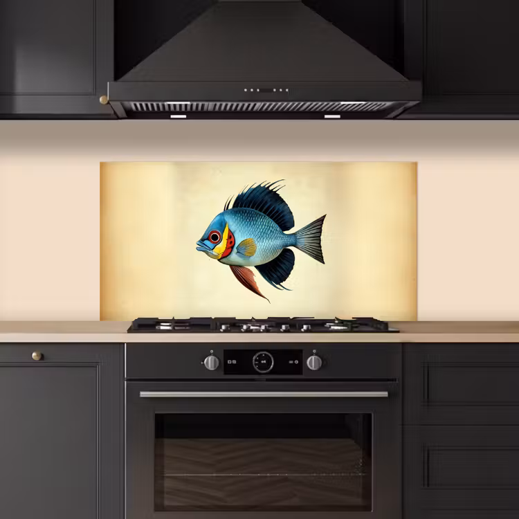 Blauw - Kieuwen - Vis - Illustratie keuken achterwand spatscherm middel -sfeer1