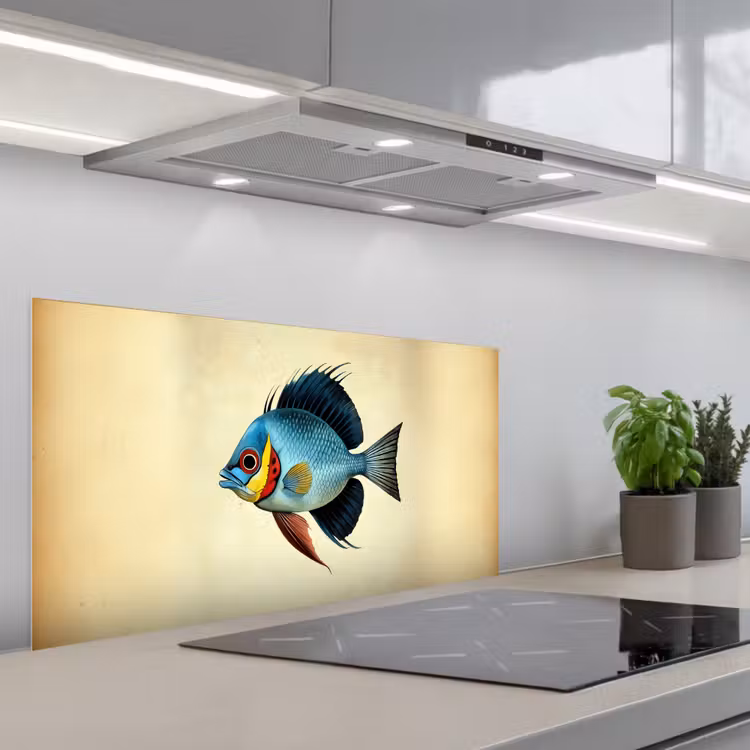 Blauw - Kieuwen - Vis - Illustratie keuken achterwand spatscherm middel -3d_schuin