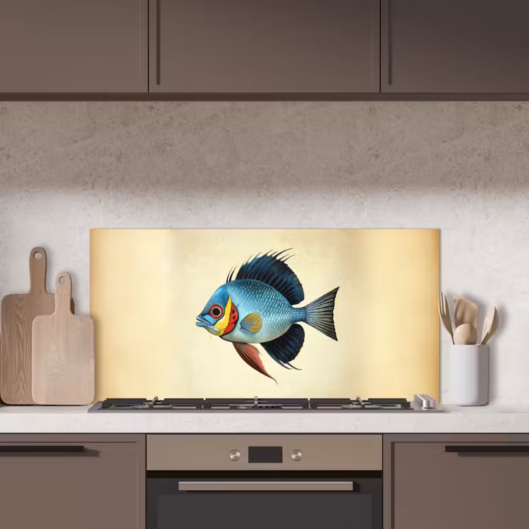 Blauw - Kieuwen - Vis - Illustratie keuken achterwand spatscherm middel -sfeer2