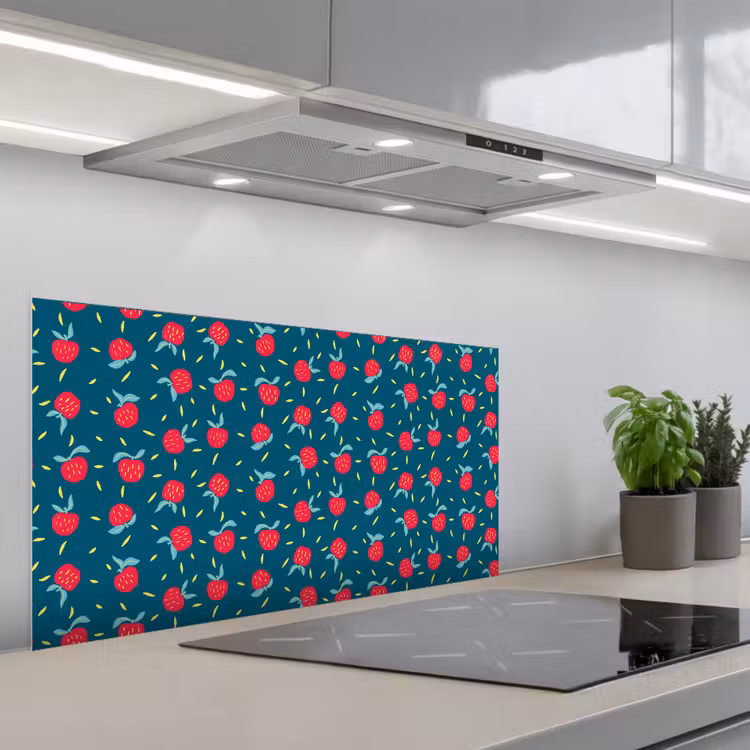 Blauwgroen - Appels - Vruchten keuken achterwand spatscherm middel 899 -3d_schuin