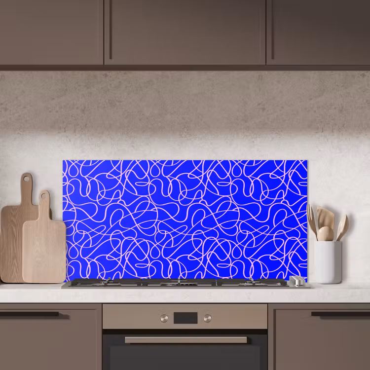 Blauw - Lijnen - Roze - Abstract keuken achterwand spatscherm middel 899 -sfeer2