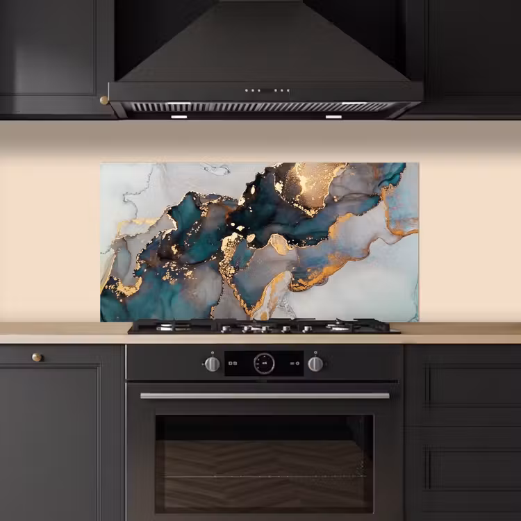 Blauw - Marmer - Goud keuken achterwand spatscherm middel -sfeer1