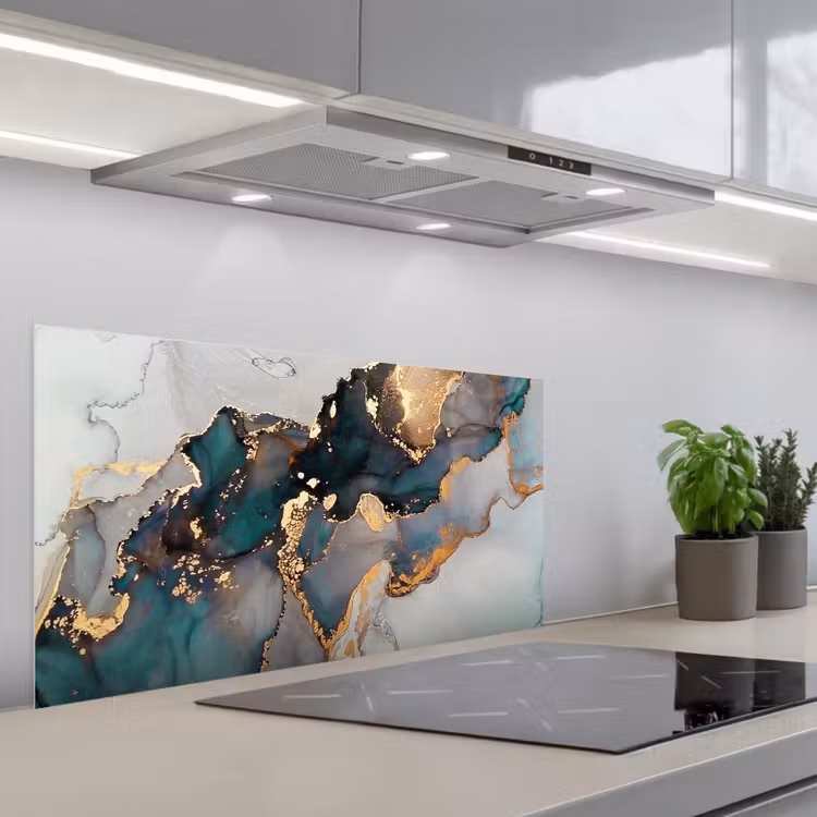 Blauw - Marmer - Goud keuken achterwand spatscherm middel -3d_schuin