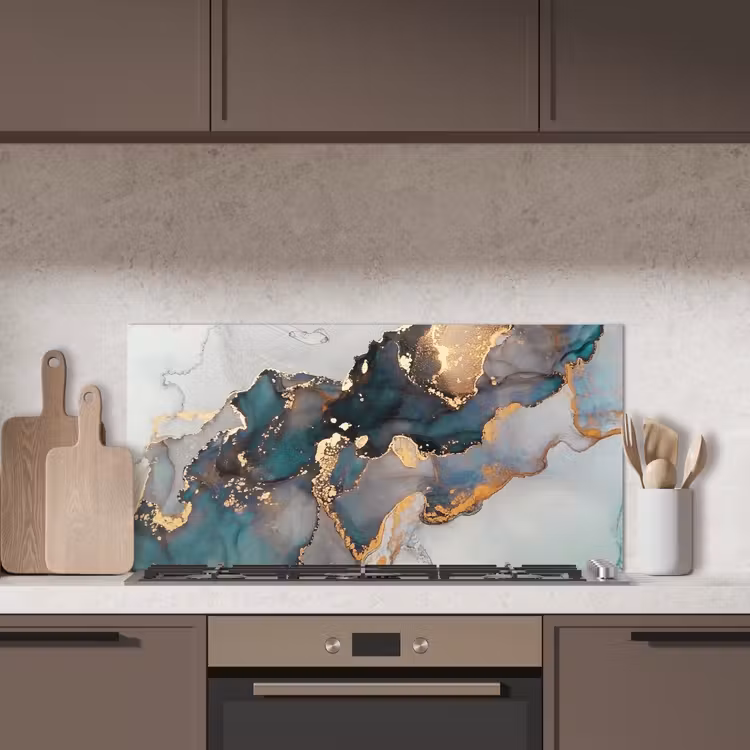 Blauw - Marmer - Goud keuken achterwand spatscherm middel -sfeer2