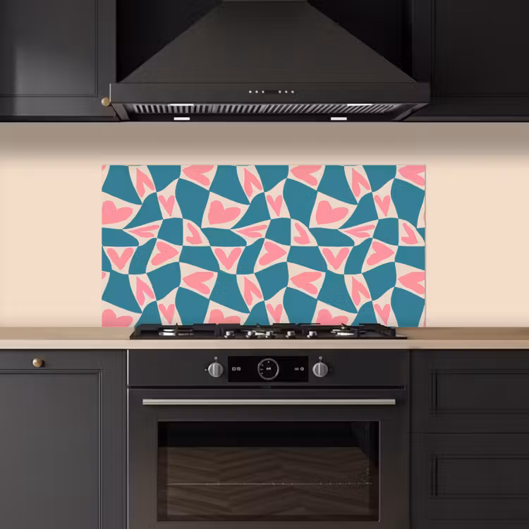 Blauw - Vlakken - Patroon - Hartjes keuken achterwand spatscherm middel 899 -sfeer1