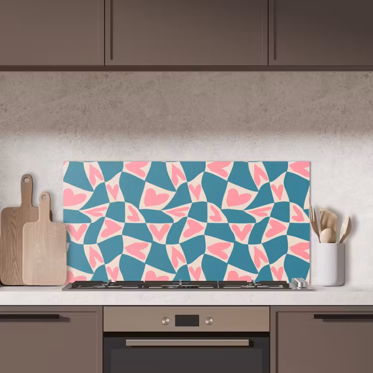 Blauw - Vlakken - Patroon - Hartjes keuken achterwand spatscherm middel 899 -sfeer2