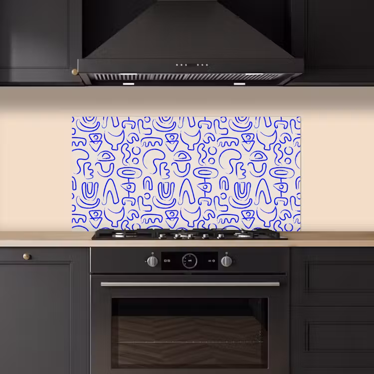 Blauw - Patroon - Abstract - Beige keuken achterwand spatscherm middel 899 -sfeer1